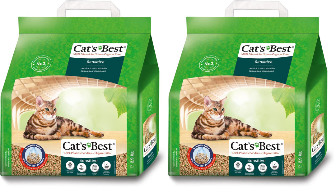 Cat's Best Sensitive, 100% pflanzliche Katzenstreu, fest klumpend und antibakteriell aus veredelten
