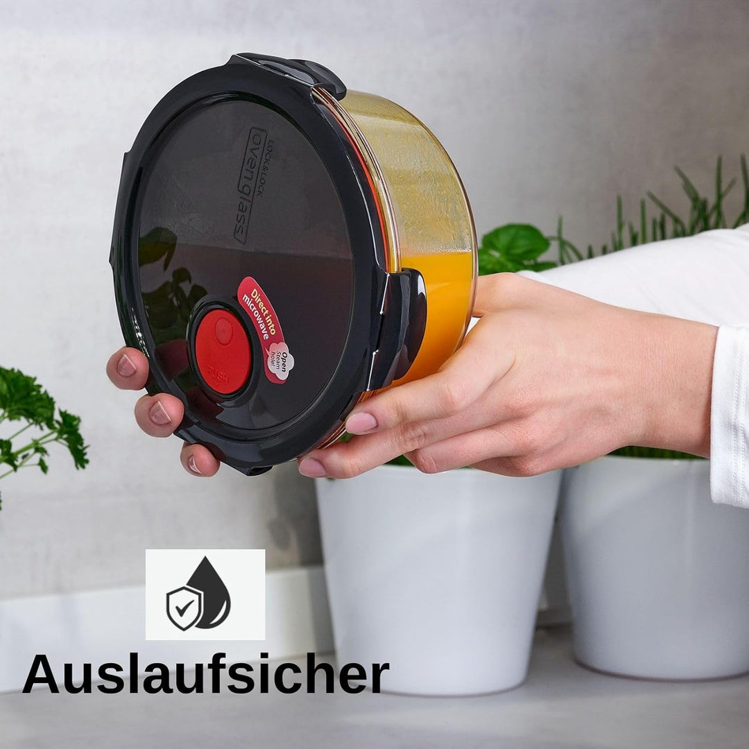 LOCK &amp; LOCK Frischhaltedose aus Glas mikrowellengeeignet - Oven Glass - Auflaufform rund mit Deckel
