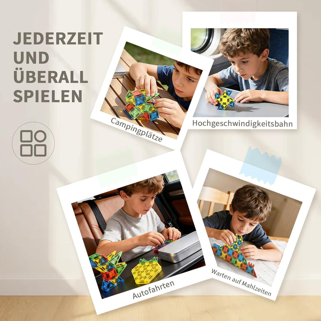 Magnetische Fliesen，60 Pcs Mini Magnetische Bausteine Reiseset, Magnet Fliesen Bauspielzeug Spielzeu