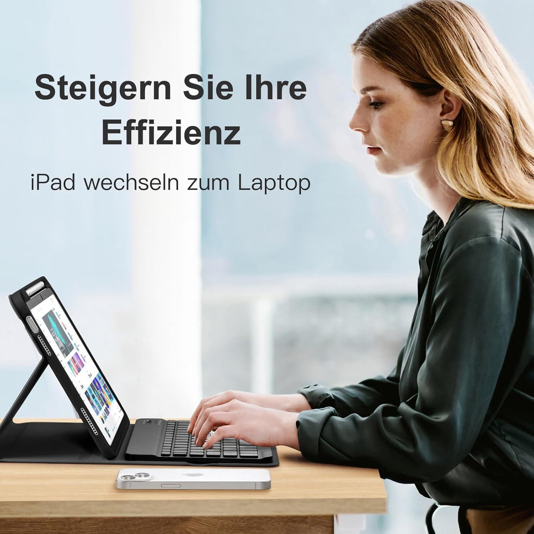 Vobafe Hülle mit Tastatur für iPad A16 11/10 Generation (2025/2022, 11/10.9 Zoll)- 7 Farben Beleucht