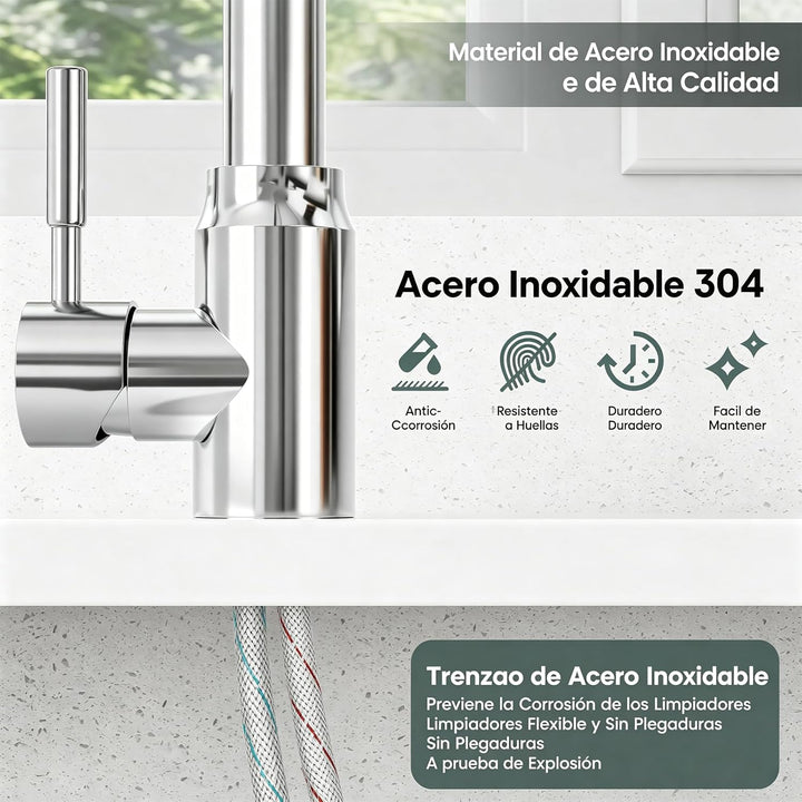 Einhebel-Küchenarmatur aus Edelstahl (Grohe-Style), Hochglanz-Chrom-Oberfläche (Silber) – inkl. Mont