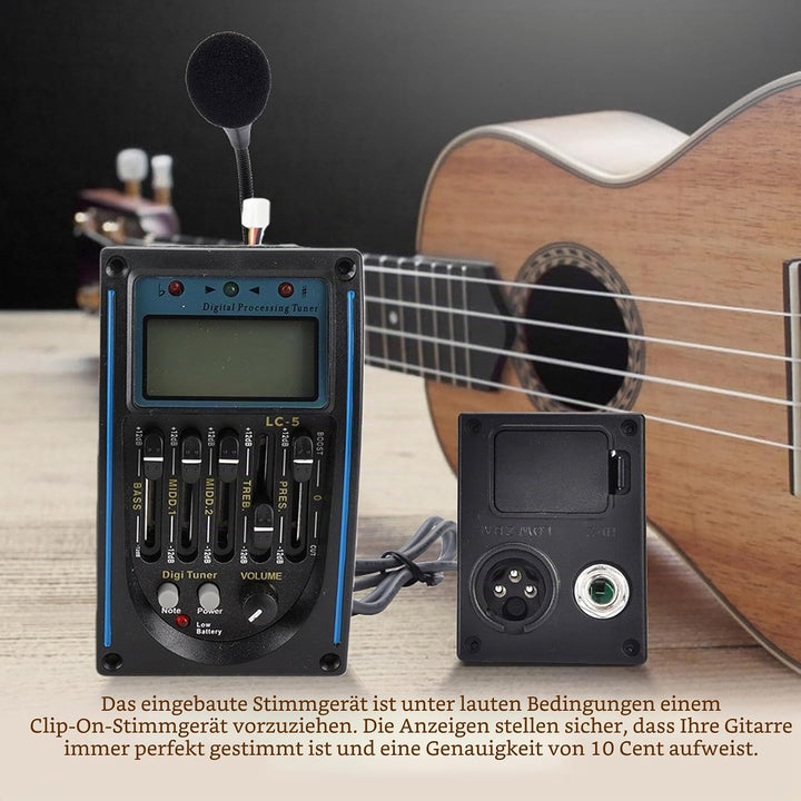 DC 9V Tonabnehmer Preamp Gitarre, 5Band Digitale Gitarre Preamp Piezo Tuner, Digital Tuner Pickup Eq