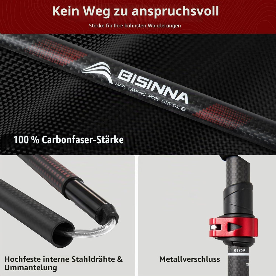 BISINNA Wanderstöcke faltbar Carbon mit Korkgriff Ultralleicht (ab 234g) I Nordic Walking Stöcke Dam