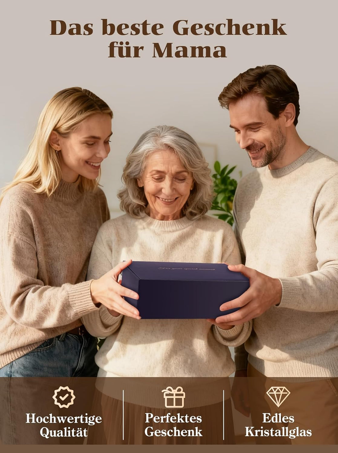 Geschenk für Mama zum Geburtstag & Muttertag – Edle Glasuhr mit Spruch von Tochter & Sohn – Besonder