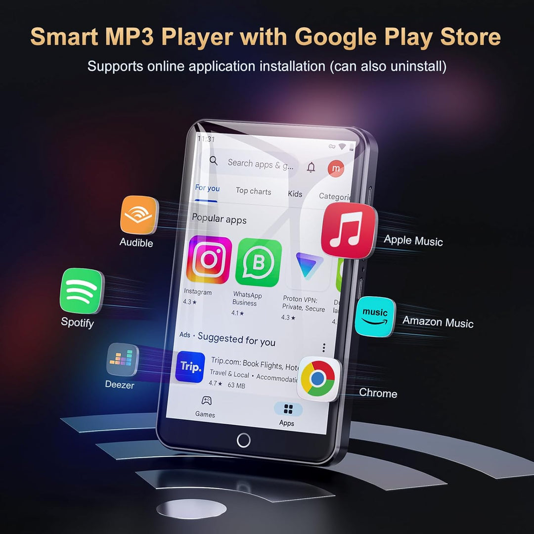 MP3 Player mit Bluetooth und WiFi, Oilsky 80GB 4 Zoll Android 9.0 Mp3, 1080P Touchscreen MP4 Player,