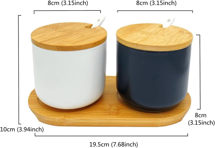 2er Set Keramik Gewürzdosen Salztopf - Höhe 10cm Keramik Zuckerdose Gewürzgläser mit Löffel und Deck