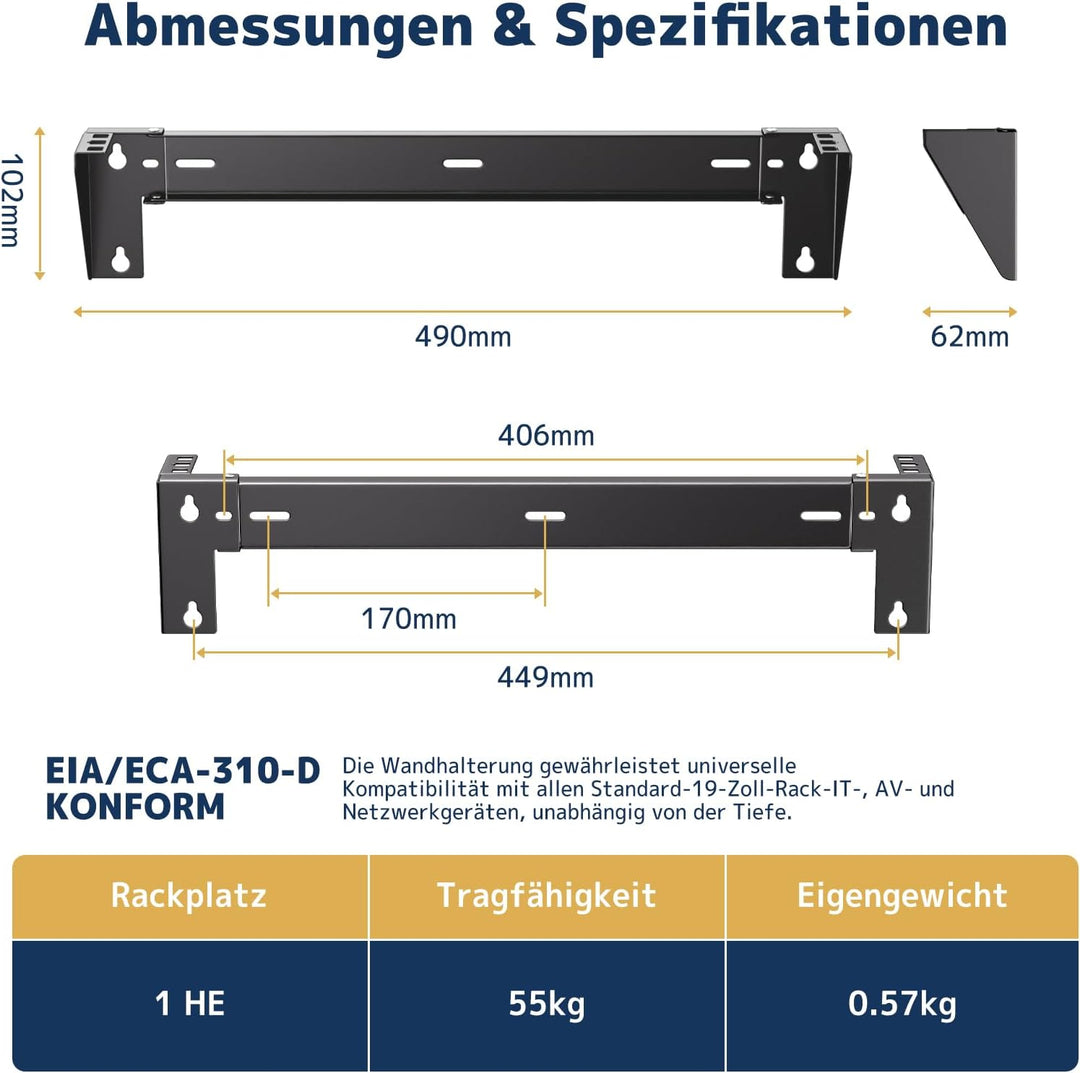 1HE 19 Zoll Wandhalterung Rack, Vertikale & Untertisch Montage, Stahl Server Rack Halter für Netzwer