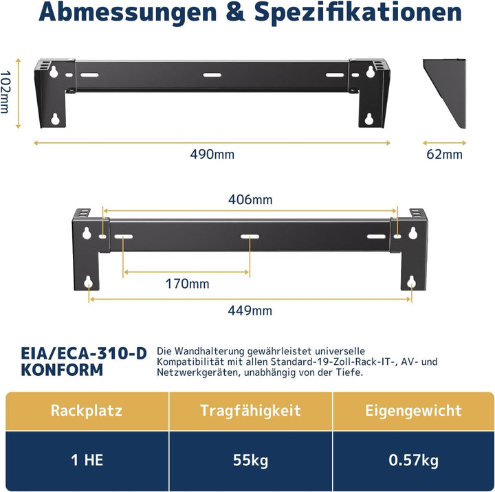 1HE 19 Zoll Wandhalterung Rack, Vertikale & Untertisch Montage, Stahl Server Rack Halter für Netzwer