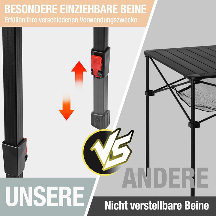 VILLEY Aluminium Klapptisch mit Tragetasche, Klappbarer Campingtisch aus Alu, Faltbarer Balkontisch,