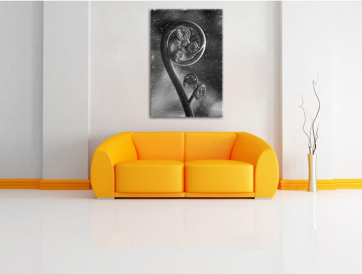 Pixxprint Blatt von Einer Farne im Wald / 100x70cm Leinwandbild bespannt auf Holzrahmen/Wandbild Kun