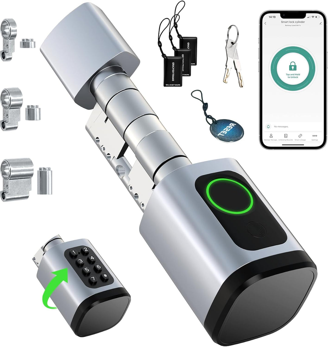 AVATTO Smart Türschloss mit Fingerabdruck und Passwort für 60-90mm Türen, SchliessZylinder Länge ist