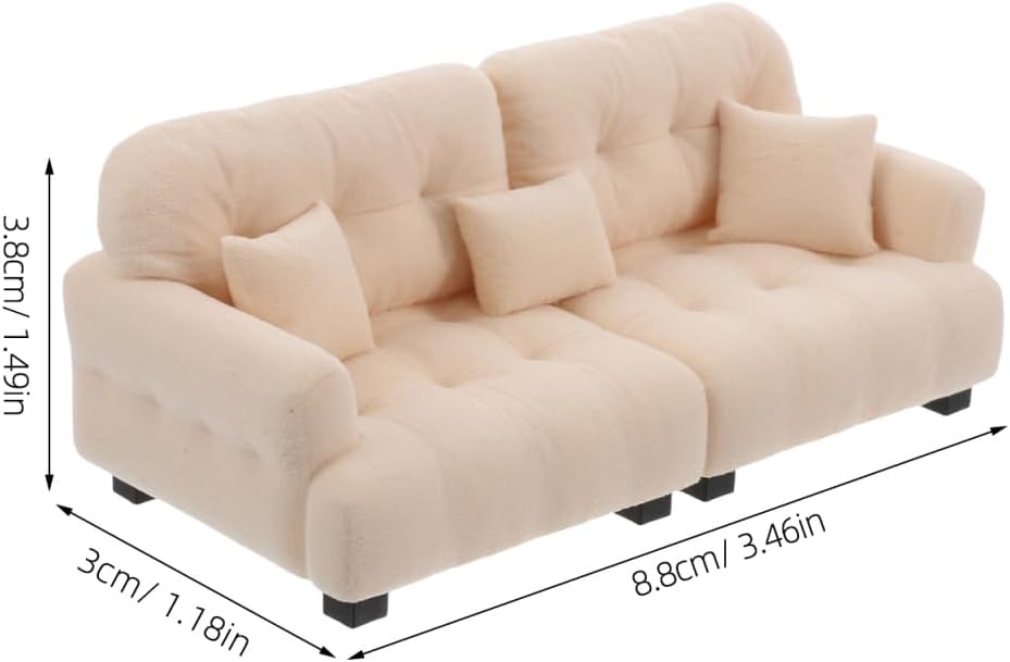 SEWACC Miniatur-Sofa für Puppenhäuser, Massstab 1:25, Elfenbeinfarbenes, Beflocktes Doppelsofa mit K