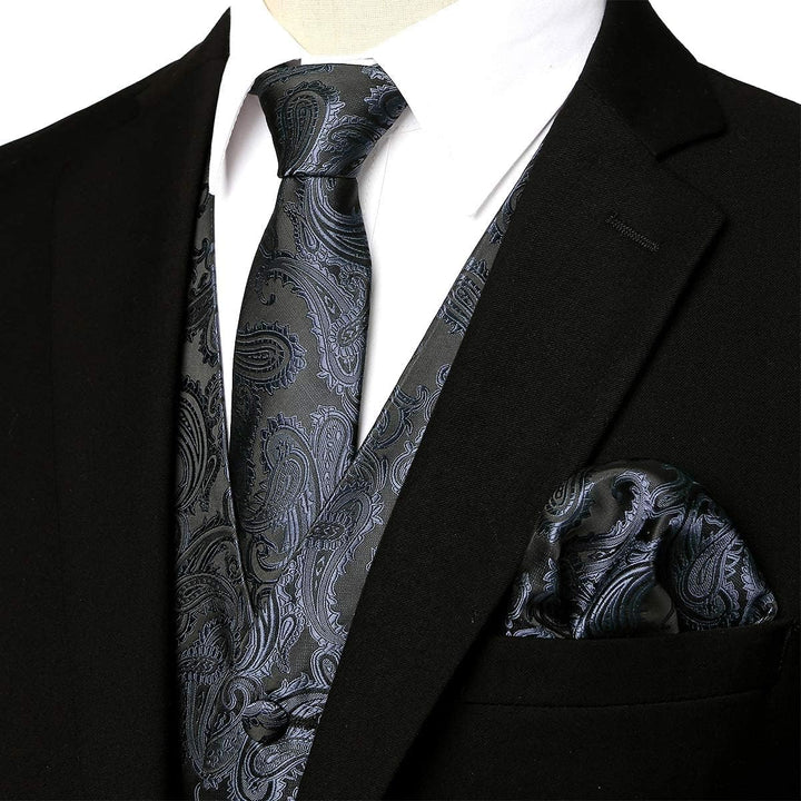 PARKLEES Klassische Herren-Weste, 3-teilig, Paisleymuster, Krawatte, Einstecktuch, Set, Hochzeit, Ab