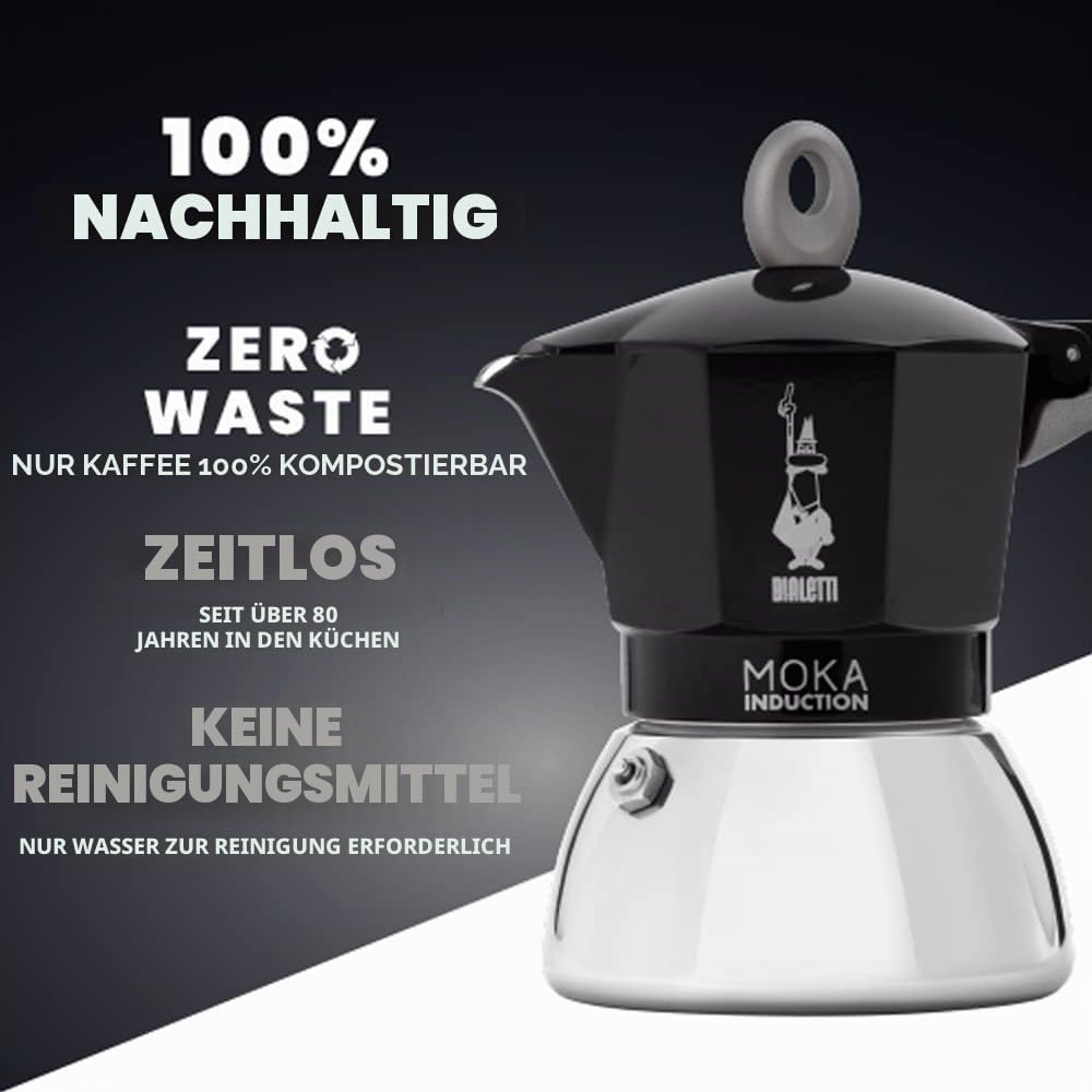 Bialetti - Moka Induction, Moka-Kanne, Geeignet für Alle Herdarten, 2 Tassen Espresso (100ml), Schwa
