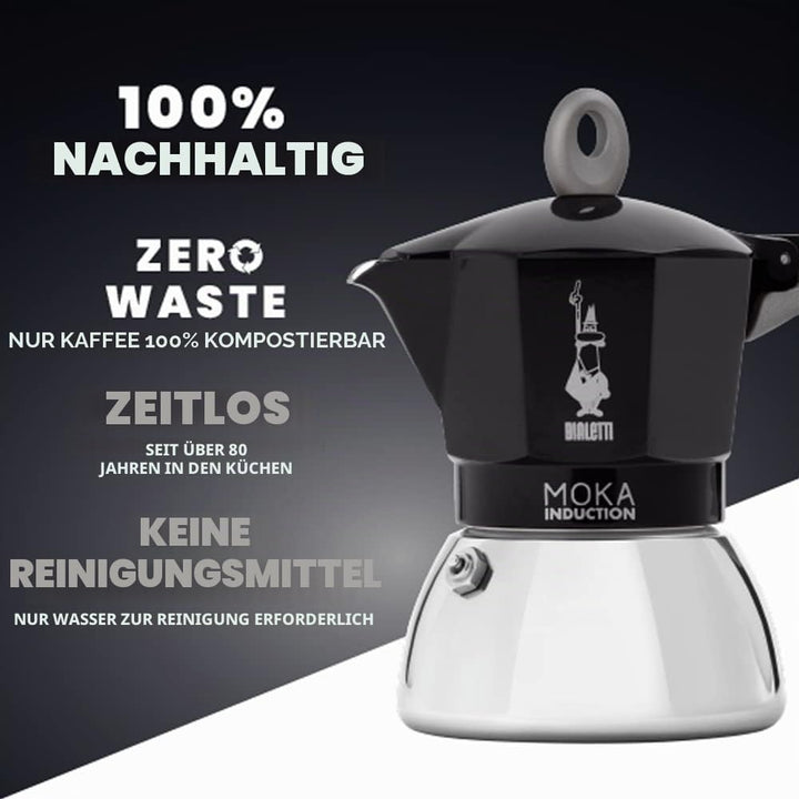 Bialetti - Moka Induction, Moka-Kanne, Geeignet für Alle Herdarten, 2 Tassen Espresso (100ml), Schwa