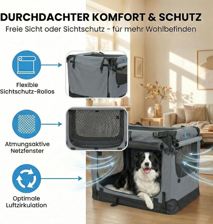 Foxdevil by xonic® Faltbare Hundebox/Katzenbox für mittelgrosse Tiere – Hundetransportbox Auto und Z