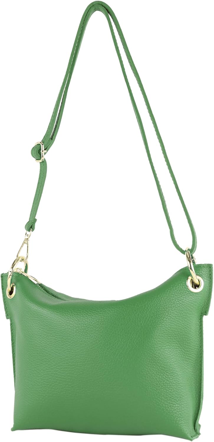 modamoda de - T243 - ital. Umhängetasche Klein Small aus Leder Blattgrün, Blattgrün