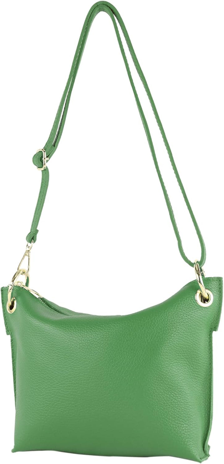 modamoda de - T243 - ital. Umhängetasche Klein Small aus Leder Blattgrün, Blattgrün