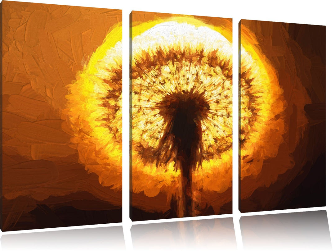 Pixxprint Pusteblume im Abendlicht Pinsel Effekt 3-Teiler Leinwandbild 120x80 Bild auf Leinwand