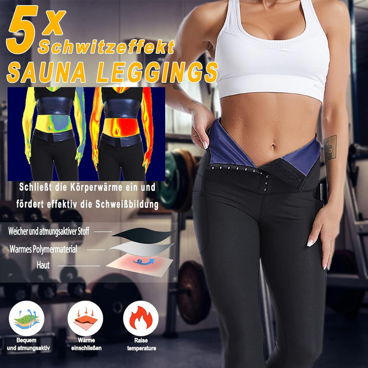 Merlvida Schwitzhose zum Abnehmen Sauna Leggings Damen High Waist Sportleggins mit Taschen Hot Therm