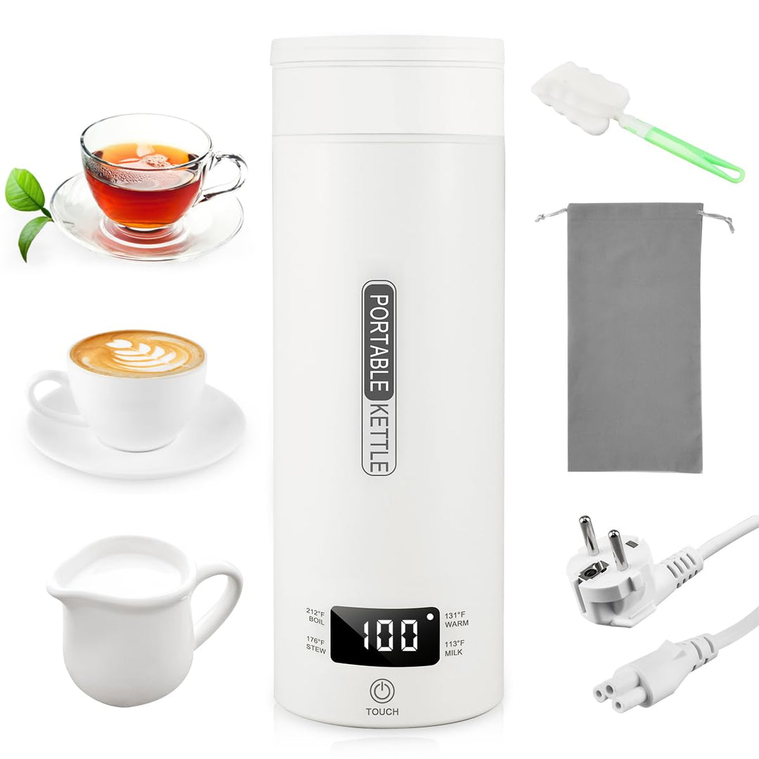 MINI Elektrische Reise Wasserkocher für Unterwegs,500ML Edelstahl Reise Wasserkocher Tragbarer,220V/