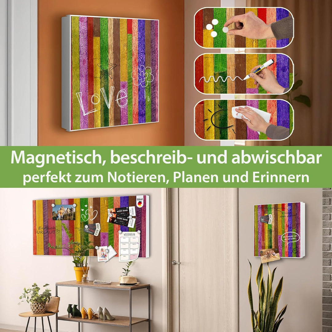 banjado® Grosser Schlüsselkasten Glas/Schlüsselbox 30cm x 30cm mit 50 Haken - Motiv Holz Collage Bun