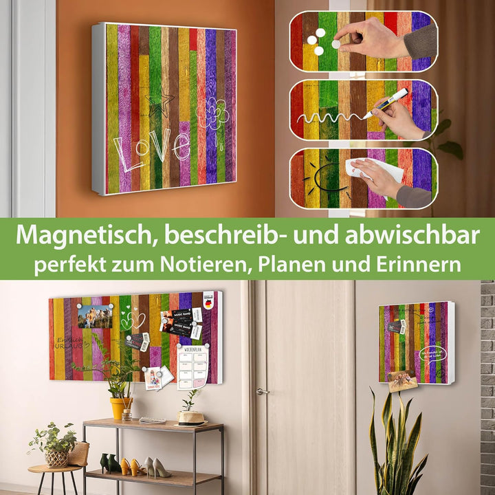 banjado® Grosser Schlüsselkasten Glas/Schlüsselbox 30cm x 30cm mit 50 Haken - Motiv Holz Collage Bun