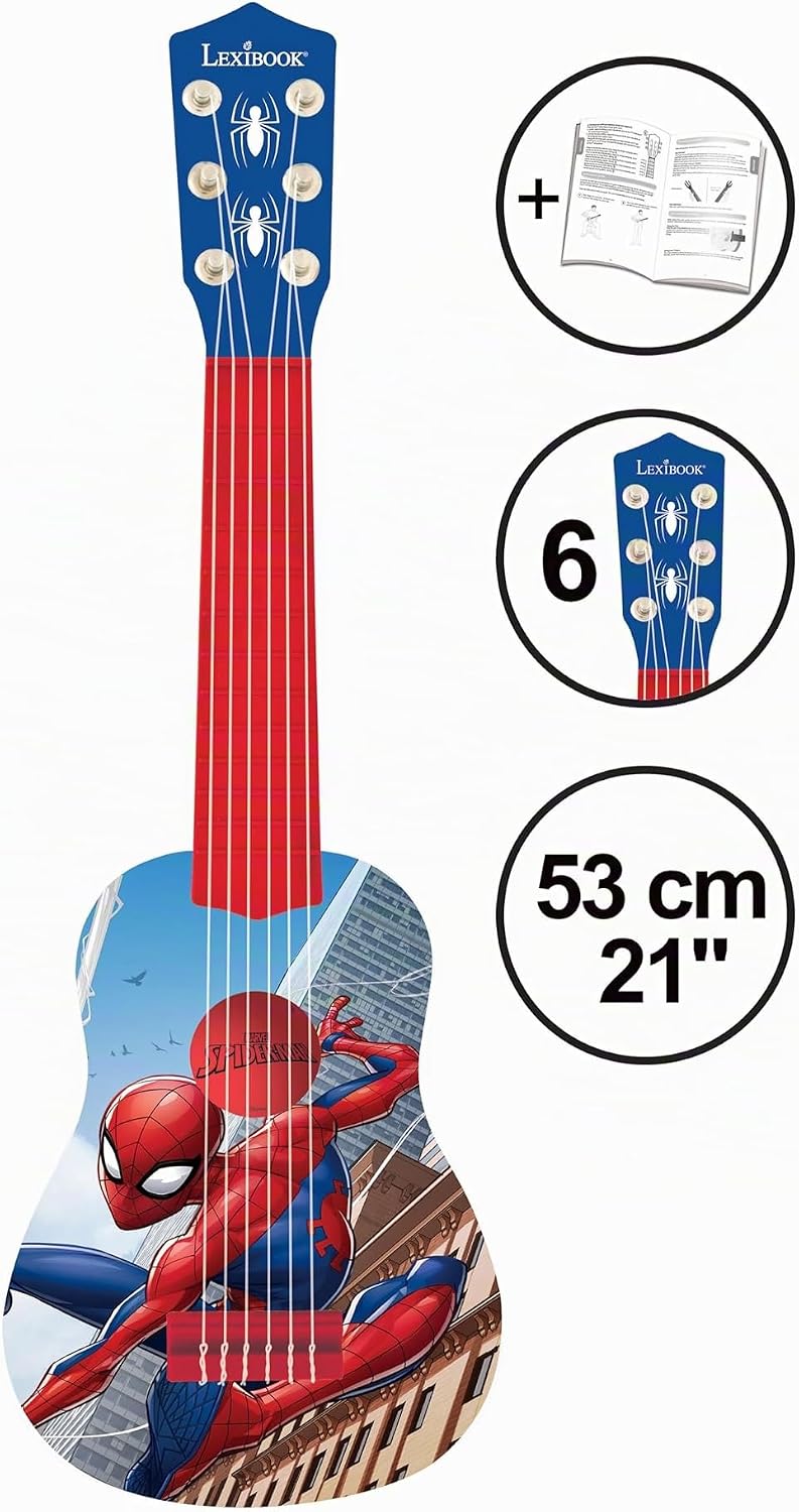 Lexibook Marvel Spider-Man Peter Parker Meine erste Gitarre, 6 Nylonschnüre, 53 cm, Anleitung inklus