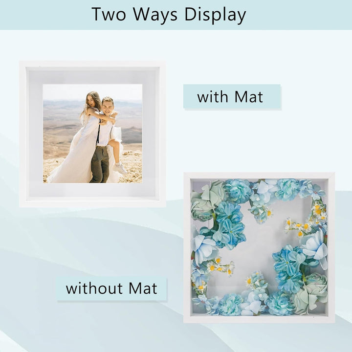 GraduationMall Weiss 28x28cm 3D Bilderrahmen Tief Objektrahmen mit Glas zum Befüllen für Bilder Bouq