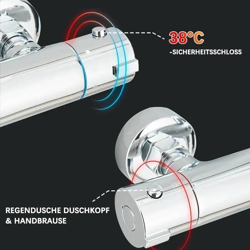 Thermostat Regendusche Komplettset Chrom Edelstahl Duscharmatur mit 20cm Überkopfbrause Höhenverstel