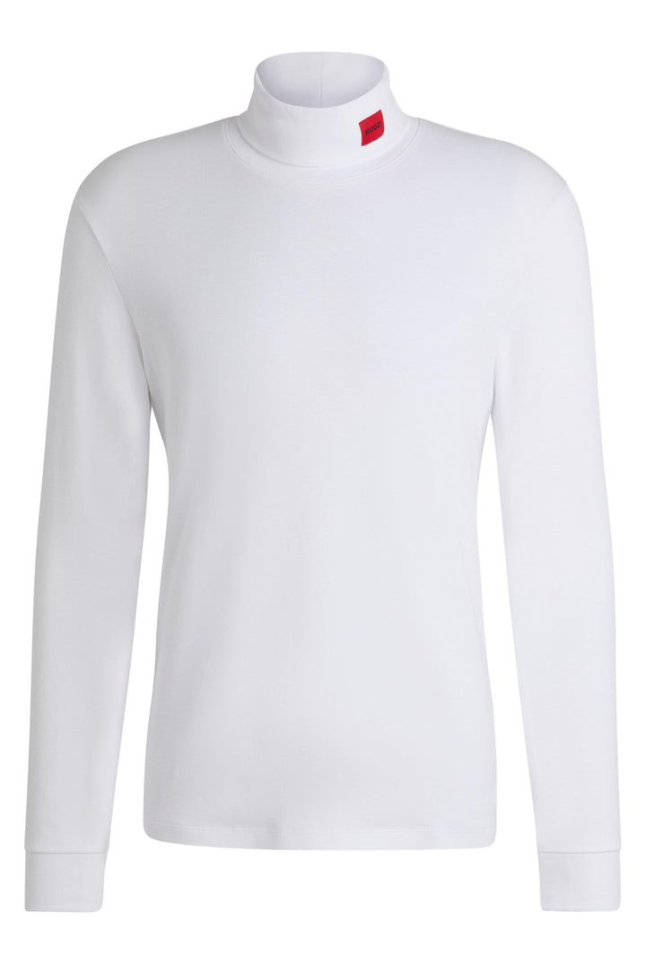 HUGO Herren Derollo224 Slim-Fit Longsleeve mit rotem Logo-Label L White100, L White100