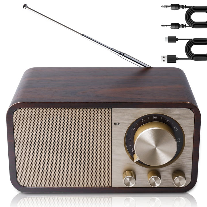 Retro Radio mit Bluetooth, Nostalgie Radio mit 1500mAh Akku wiederaufladbar, USB/TF-Karte/AUX, 5W La