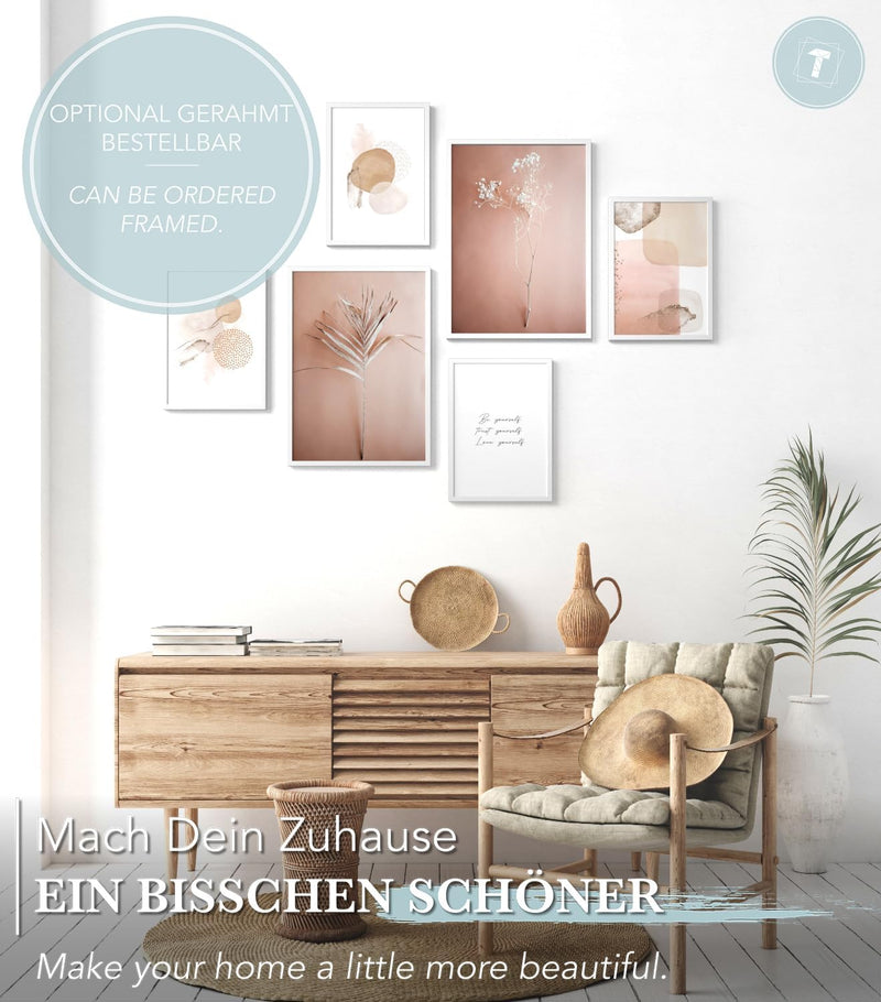 Papierschmiede® Mood Poster Set Pampas Rose, Deko Bilder Wohnzimmer, 2x 30x40 cm und 4x 21x30 cm, Ho