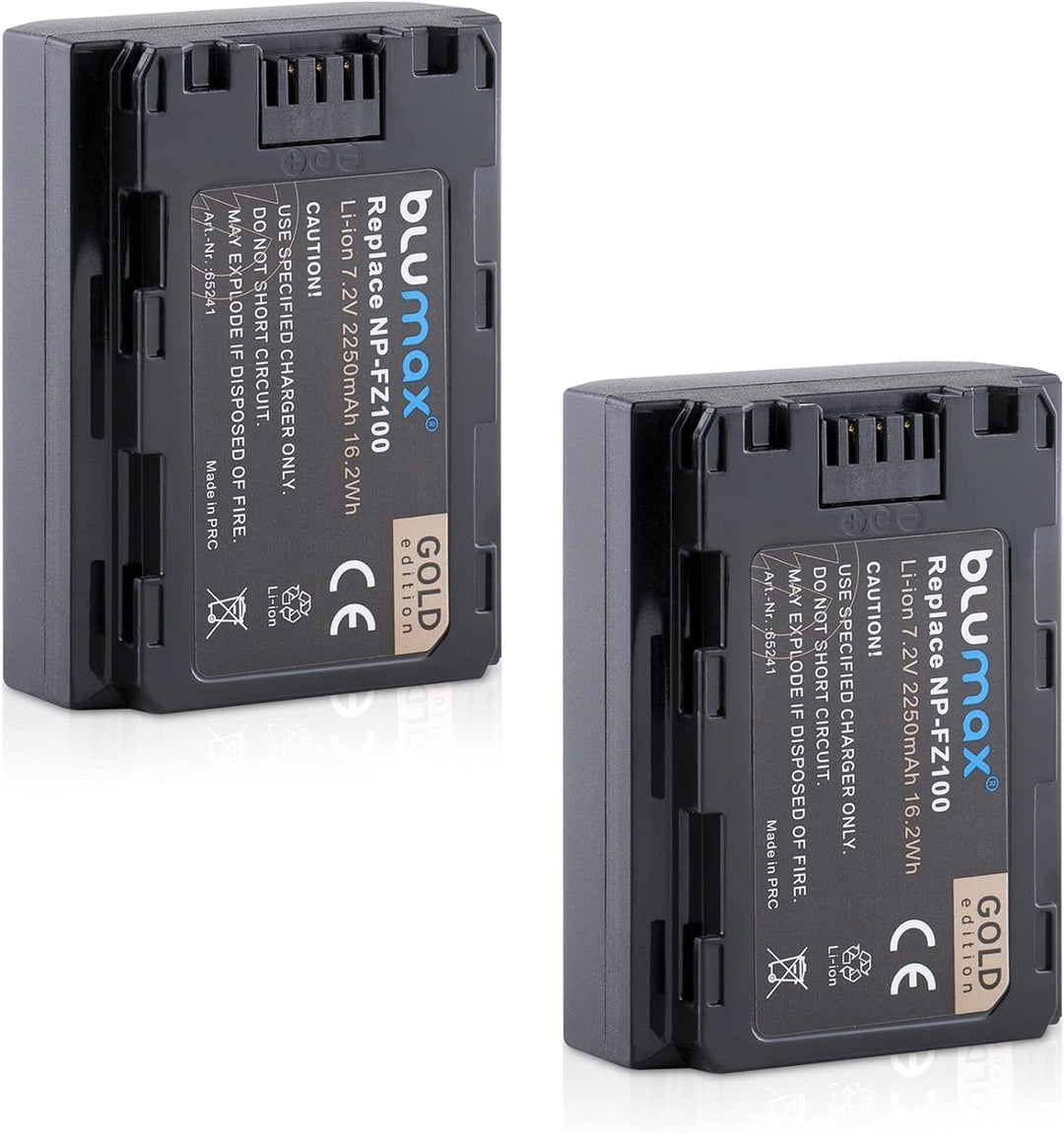 Blumax 2X Akku ersetzt Sony NP-FZ100-2250mAh + Mini Dual-Ladegerät - für Sony Alpha FX30-7 IV 7c 7RI