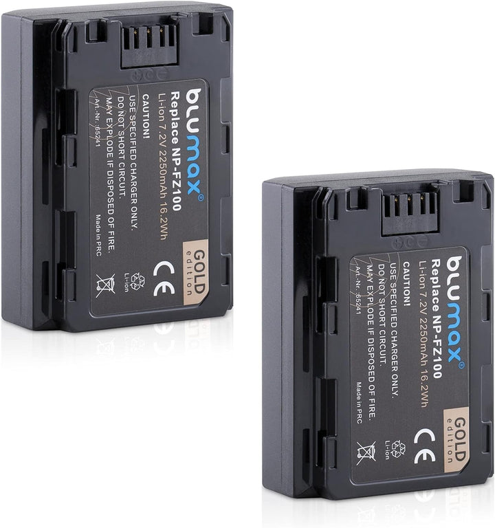 Blumax 2X Akku ersetzt Sony NP-FZ100-2250mAh + Mini Dual-Ladegerät - für Sony Alpha FX30-7 IV 7c 7RI