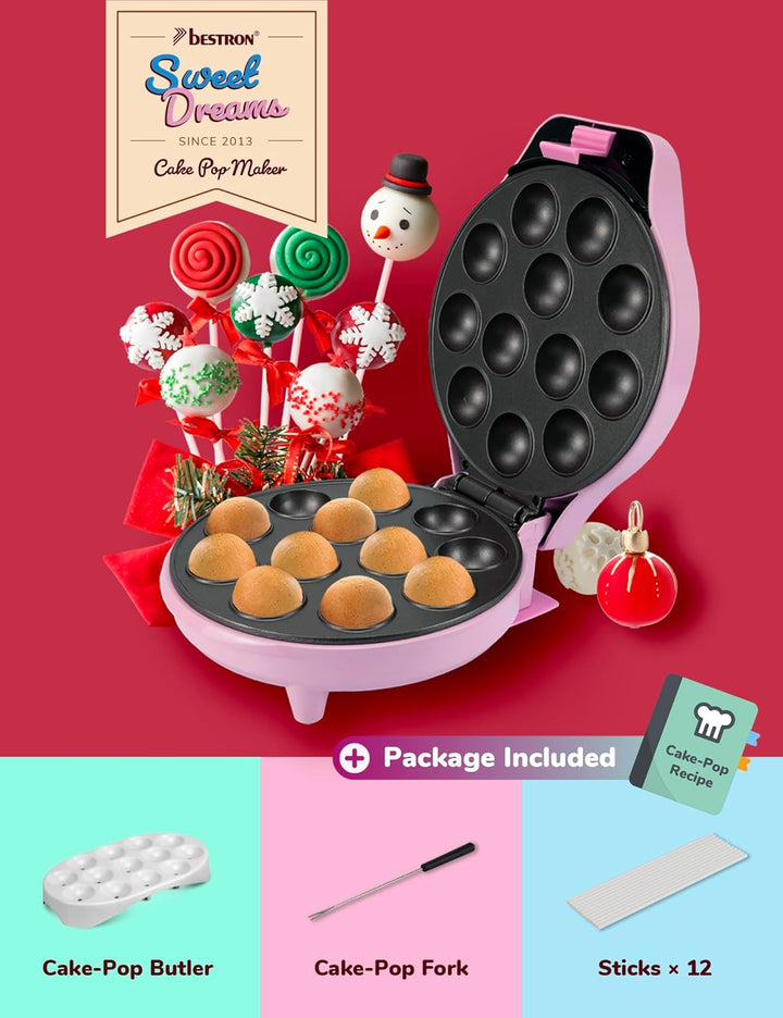 Bestron Cake-Pop-Maker im Retro Design, inklusive Cake-Pop-Butler, Gabel & 12 Cake-Pop-Sticks, 700 W