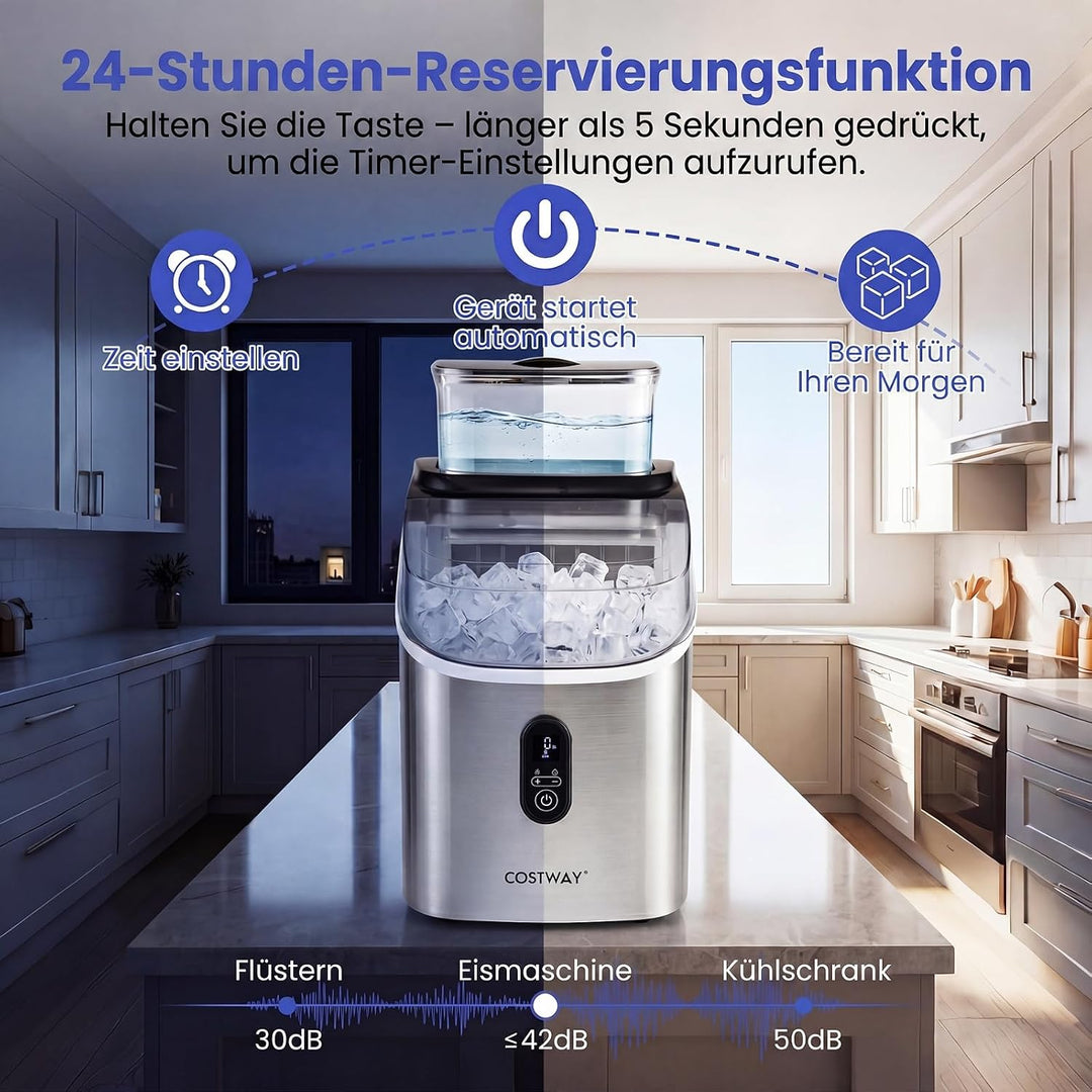 COSTWAY 1,5L Eiswürfelmaschine, Ice Maker 15kg in 24H | Eismaschine 16 Eiswürfel in 13min, Eiswürfel