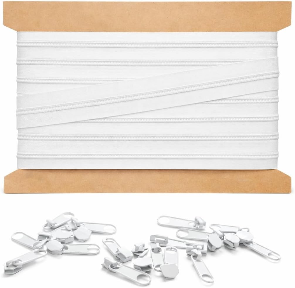 10m Endlosreissverschluss 5mm mit 20 zipper reissverschluss endlos Weiss 10m + 20 Zipper Weiss, 10m
