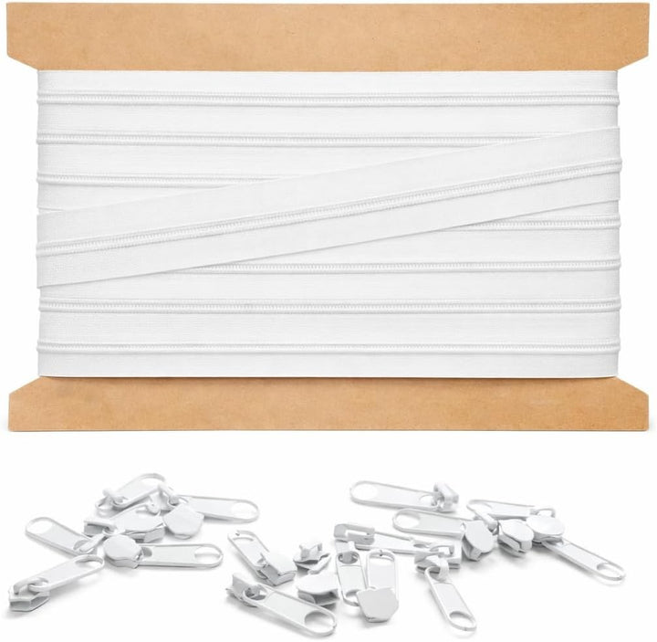 10m Endlosreissverschluss 5mm mit 20 zipper reissverschluss endlos Weiss 10m + 20 Zipper Weiss, 10m