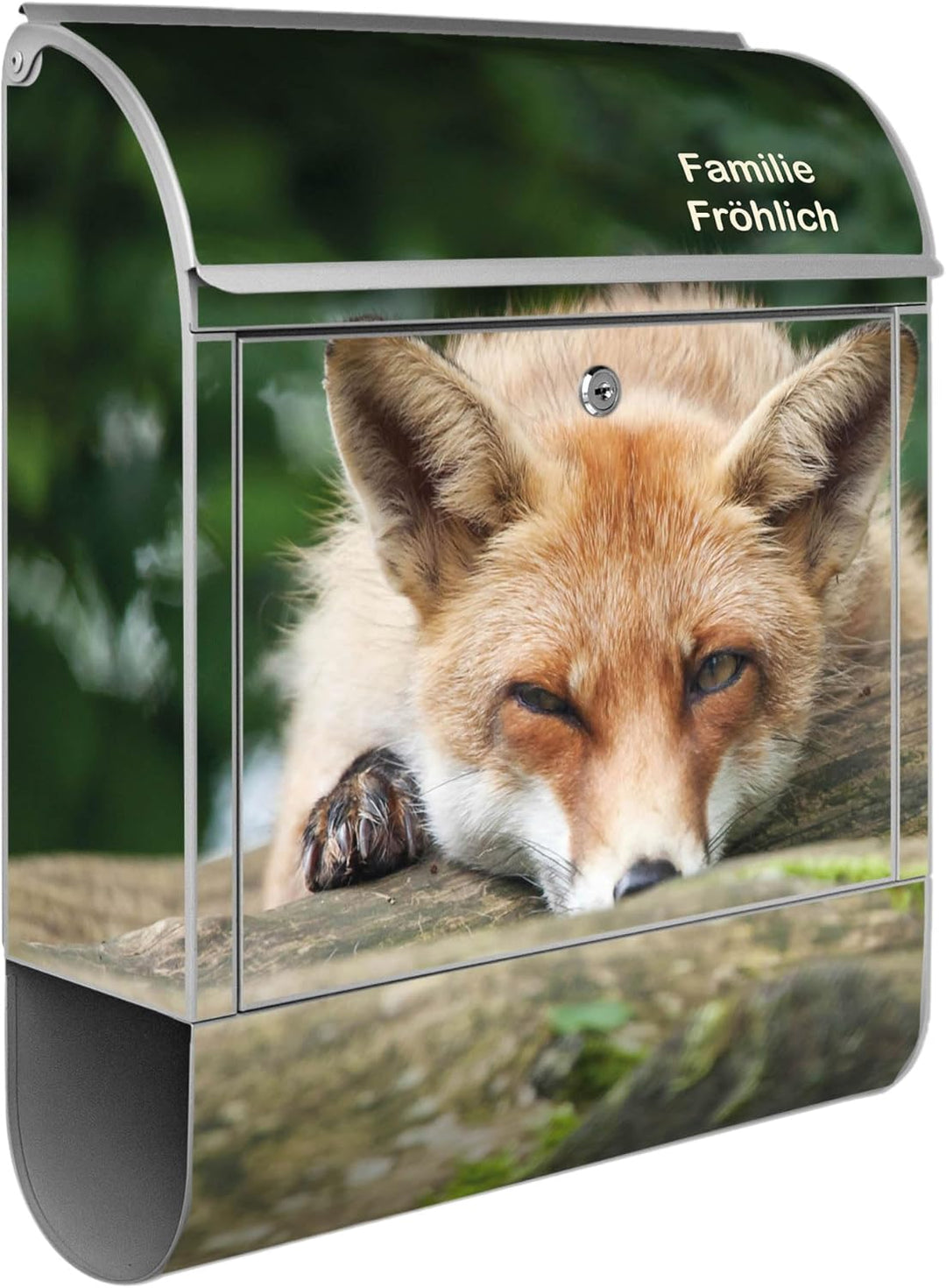 banjado® Design Briefkasten personalisiert mit Motiv Fuchs Relax 39x47x14cm & 2 Schlüssel - Briefkas