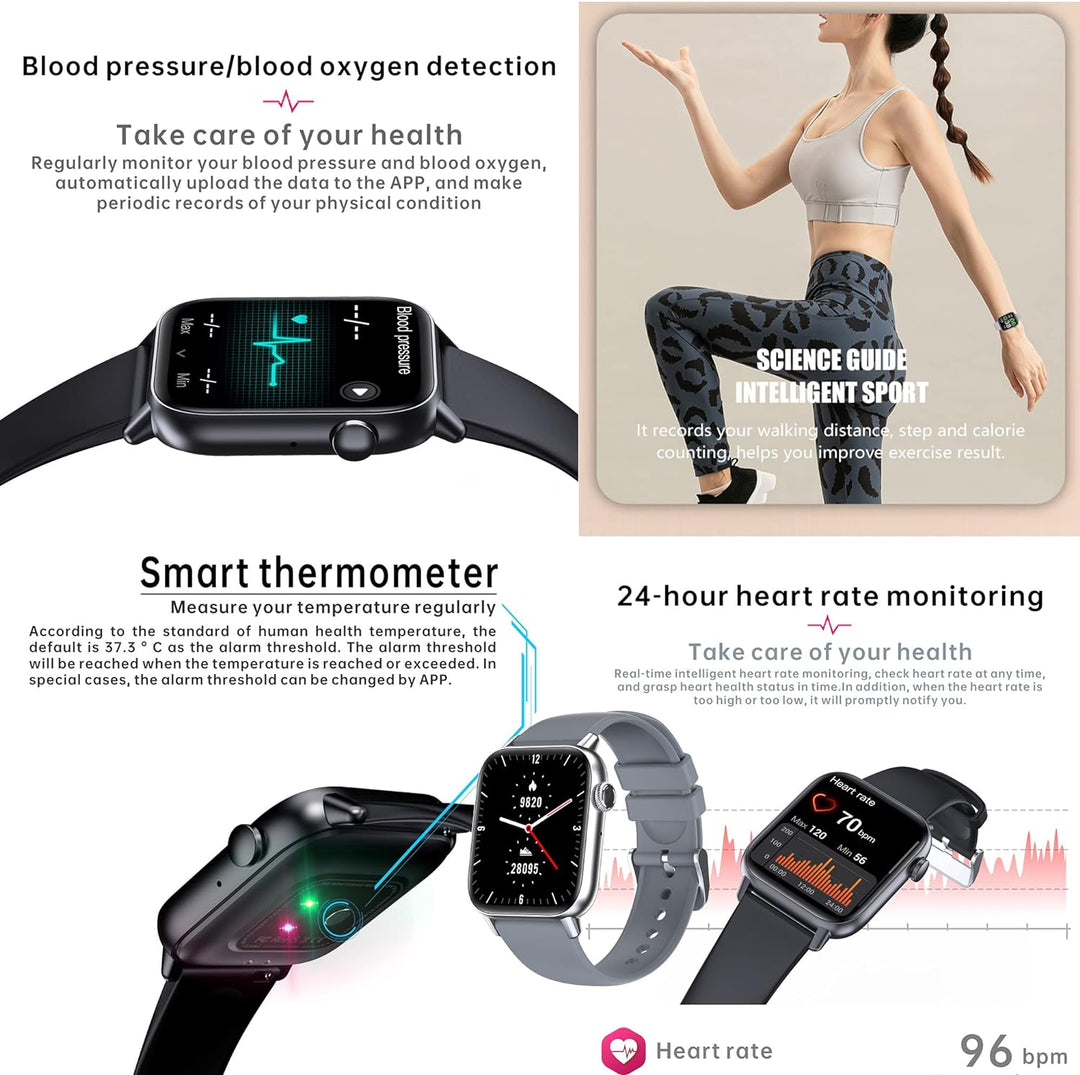 Smartwatch Damen mit Telefonfunktion, 1,8 Zoll HD Touchscreen Armbanduhr Pulsuhr mit 123 Sportmodi S