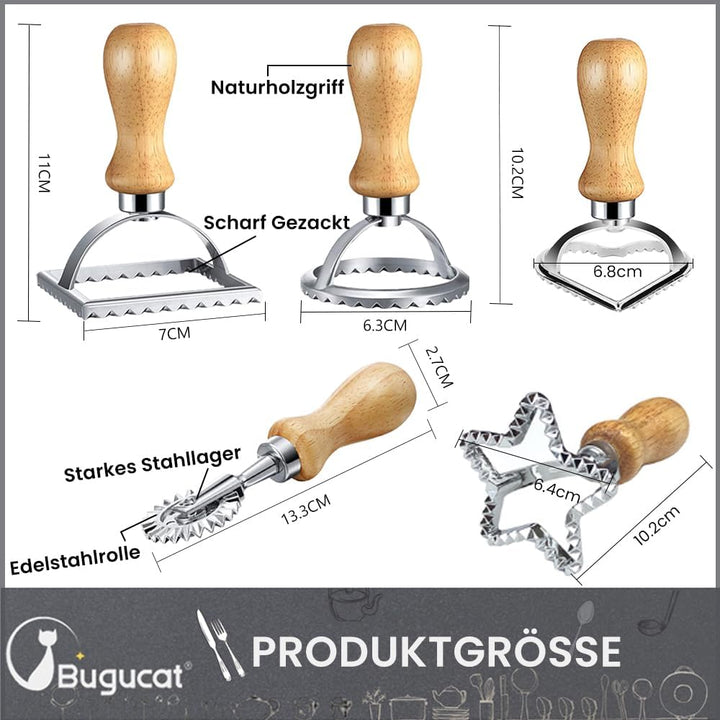 Bugucat Ausstechformen, Ravioli Ausstecher Former, Teigtaschenrad Former mit Holzgriff und Geriffelt