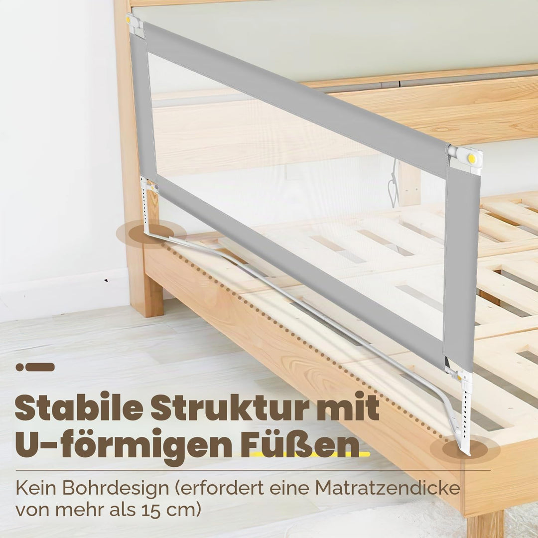 2x200cm+1x150cm Bettgitter Rausfallschutz, Klappbare Bettschutzgitter mit U-förmige Füsse, Kinderbet