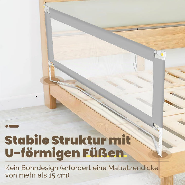 2x200cm+1x150cm Bettgitter Rausfallschutz, Klappbare Bettschutzgitter mit U-förmige Füsse, Kinderbet
