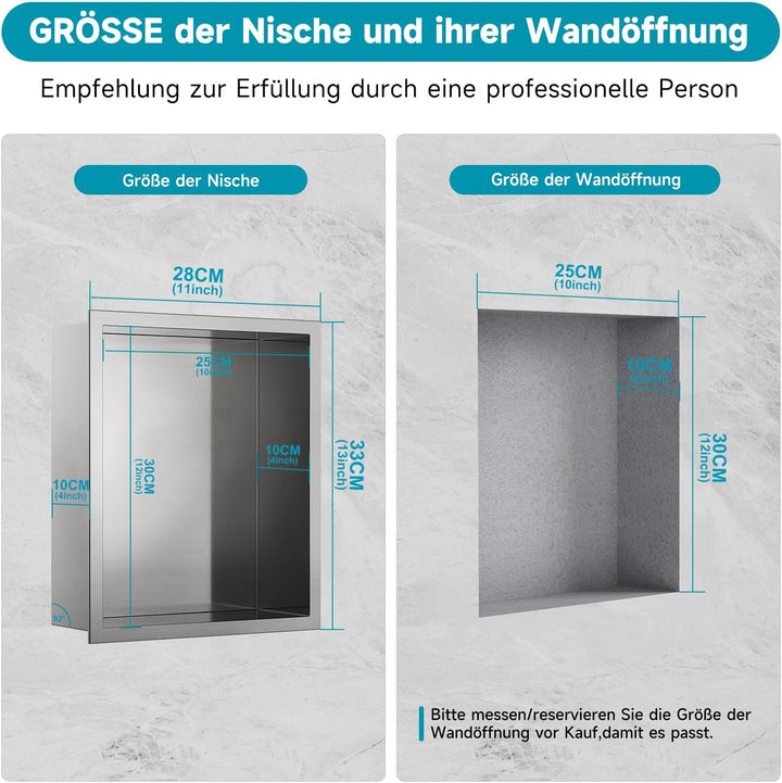 25x30 x10 cm Nano-Silber Wandnische Dusche Edelstahl Einzelregal Lagerung, Keine Fliesen Erforderlic