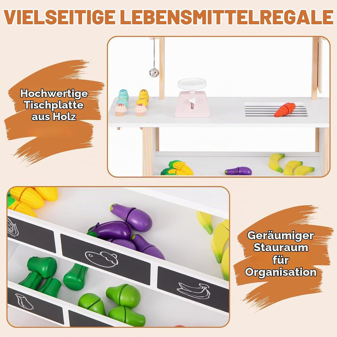 HOMASIS Kinder Eiswagen inkl. Zubehör, Kaufladen mit 6 Spielzeug-Eiscreme, Eisdiele mit beweglichen