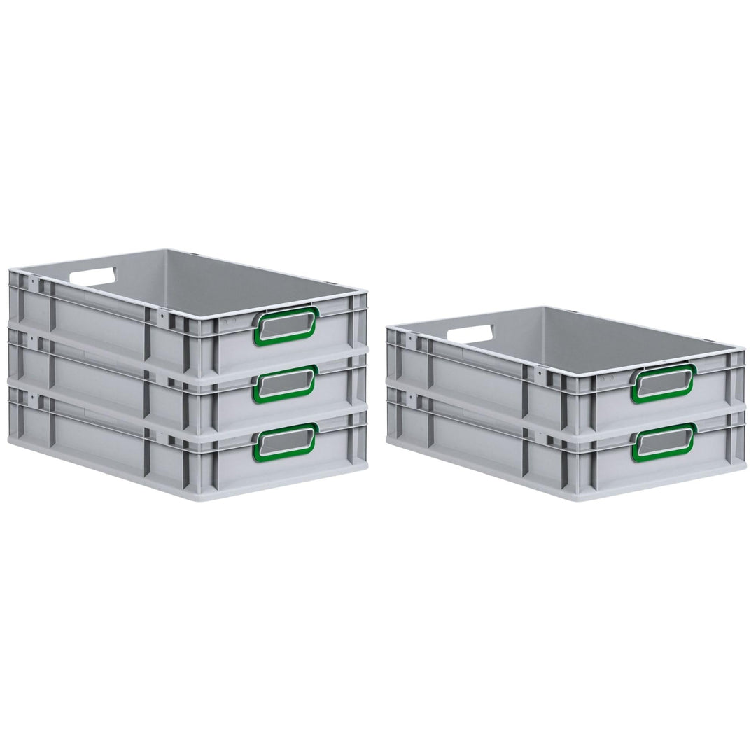 SparSet 5x Eurobox NextGen Color | HxBxT 12x40x60cm | 23 Liter | Griffe grün offen | Glatter Boden |