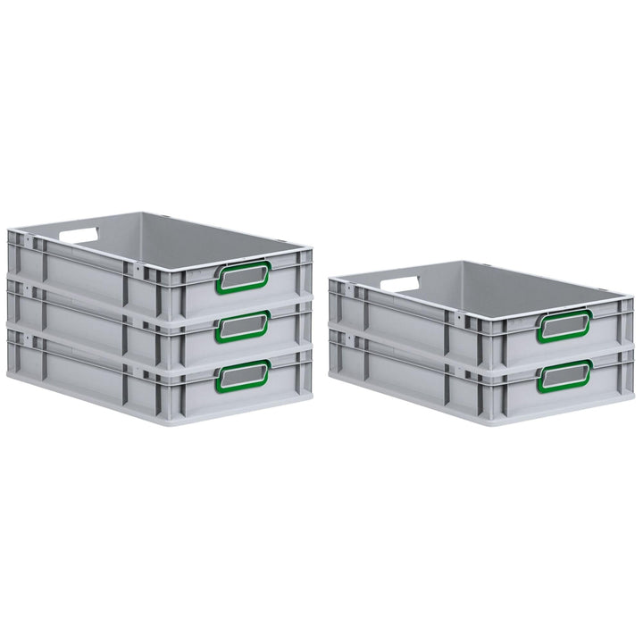 SparSet 5x Eurobox NextGen Color | HxBxT 12x40x60cm | 23 Liter | Griffe grün offen | Glatter Boden |