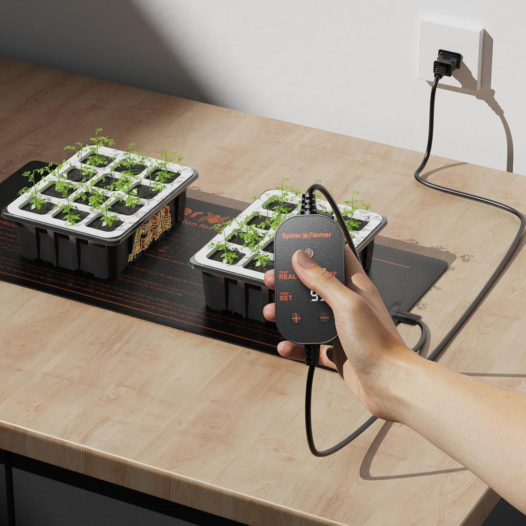 Spider Farmer Heizmatte Pflanzen, Wärmematte Set mit Thermostatregler für Sämling Germination und Ha