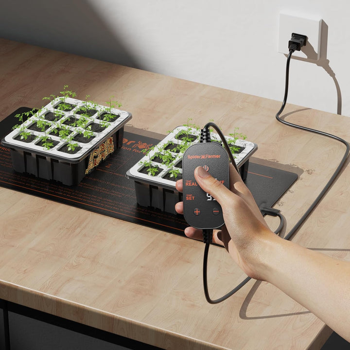 Spider Farmer Heizmatte Pflanzen, Wärmematte Set mit Thermostatregler für Sämling Germination und Ha